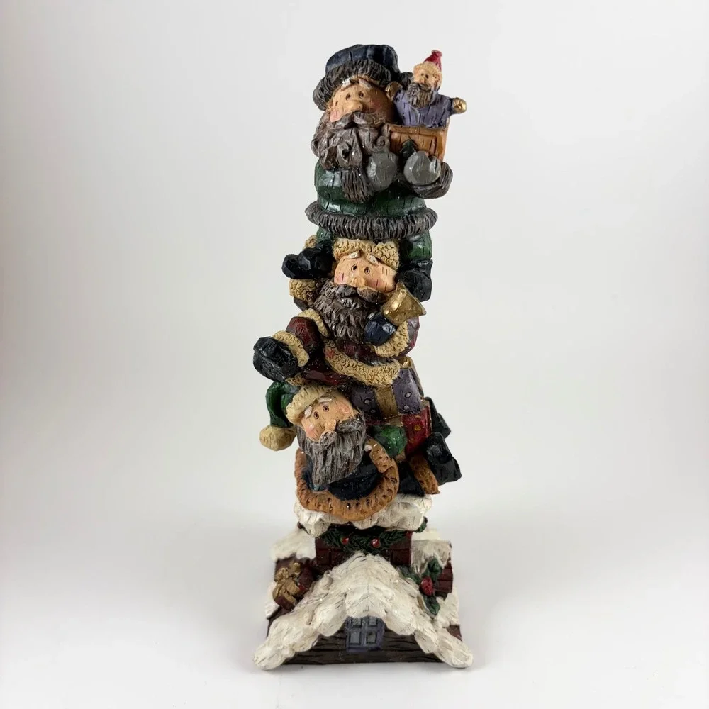 Whimsical Stacked Santas Chimney Christmas Figurine Resin Holiday Decor